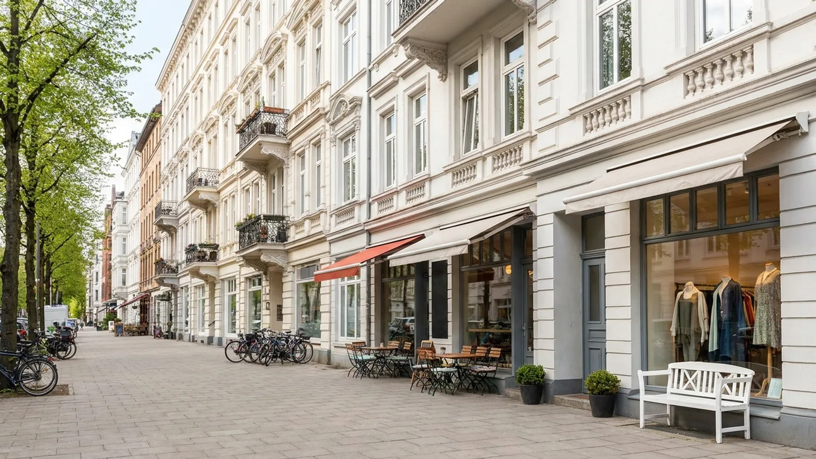 Straße mit Altbaufassaden in Hamburg-Altona
